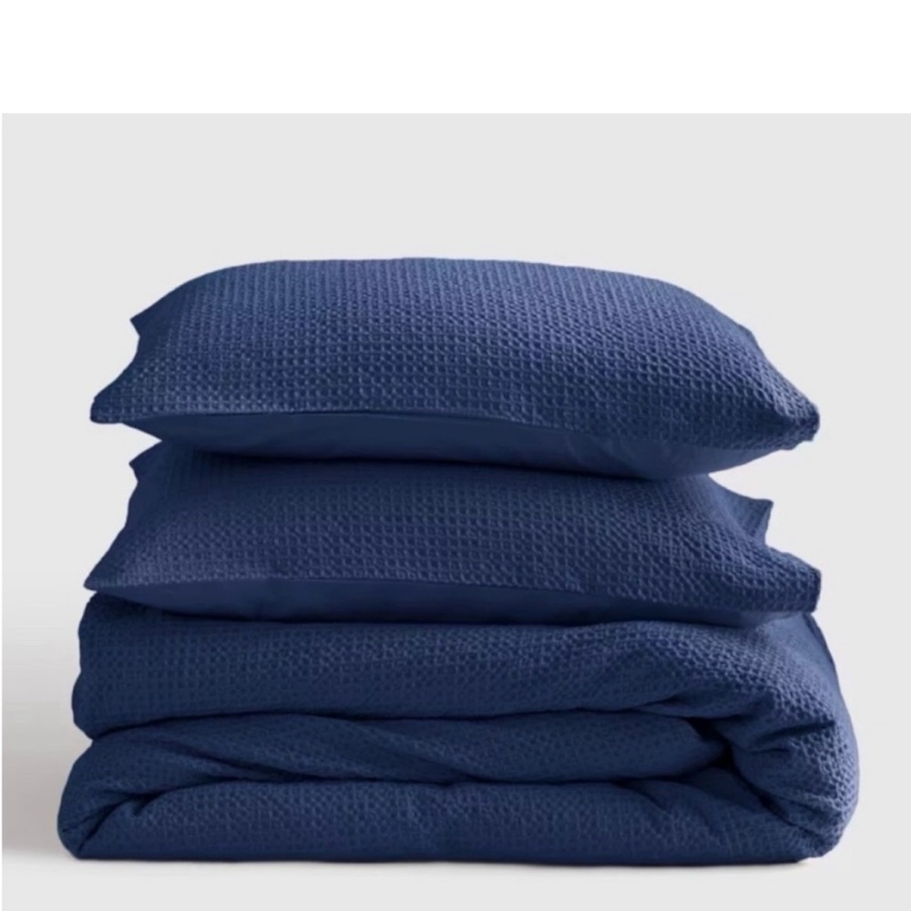 Quince Indigo Blue Honeycomb Duvet & Pillow Set Organic NEW
